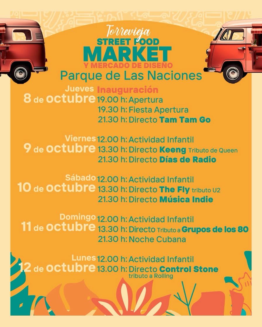 Cartel con la programación completa del Street Food Market